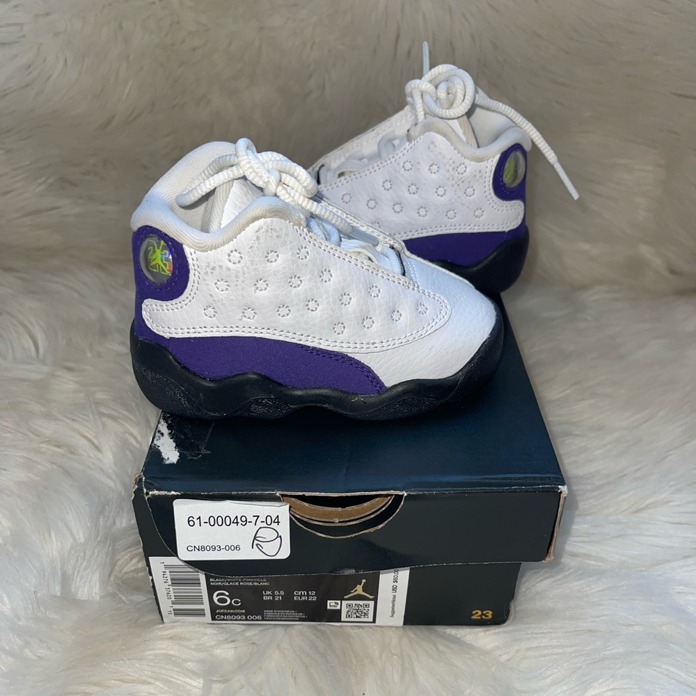 Nike Air Jordan Retro 13 Shoes Kids White Purple Lakers Sneaker Size 6c